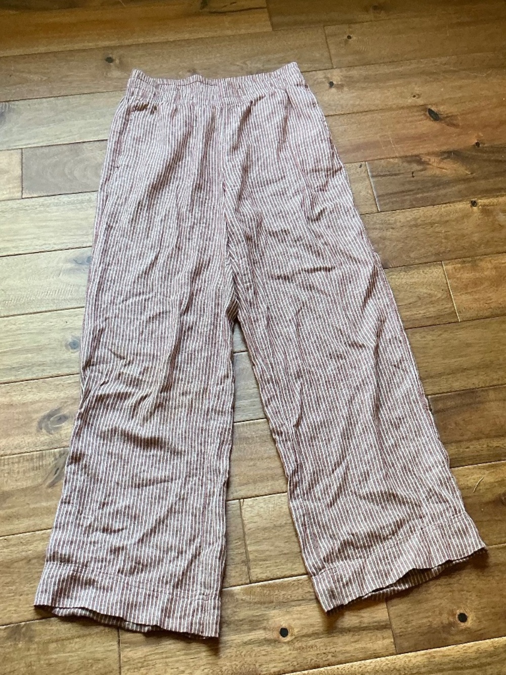 Old Navy Wide Leg Pinstripe Red And White Linen Blend Casual Pants Women’s M